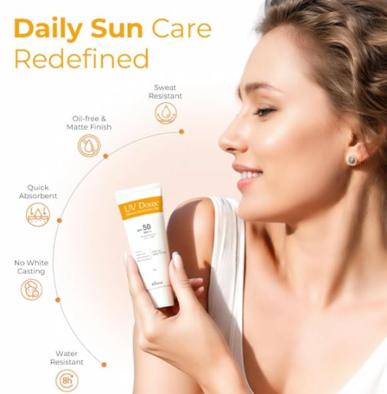 UV Doux Silicone Sunscreen Gel with SPF 50 and PA+++ Broad Spectrum for Face & Body with No White Cast| Non Comedogenic, Paraben Free, Water Resistant | Clinically Proven & Dermatologist Approved