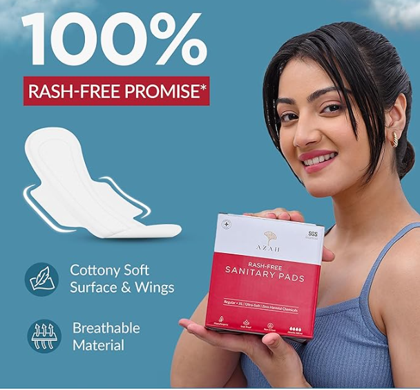 AZAH Sanitary Pads for Women 100% Rash-Free sanitary napkins | 3x More Absorption, Cottony Soft and Dry Top Cover for heavy Flow | Toxin Free, Locks Odour, Leak-Proof