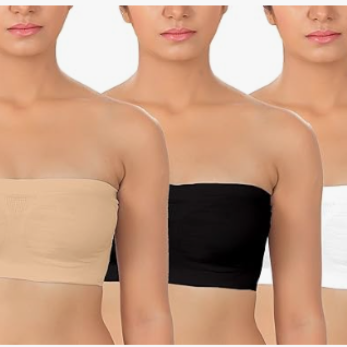 Fabme Women Nylon Strechable Non-Padded Wire Free Seamless Tube Bra (Pack of 3)
