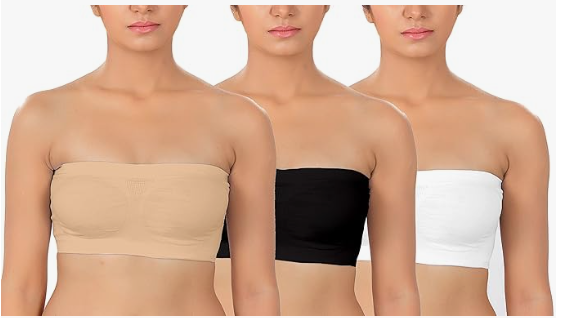 Fabme Women Nylon Strechable Non-Padded Wire Free Seamless Tube Bra (Pack of 3)